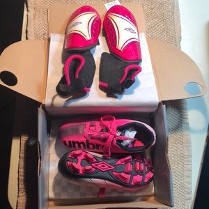 LIKE NEW! Umbro girl cleats and shin guards